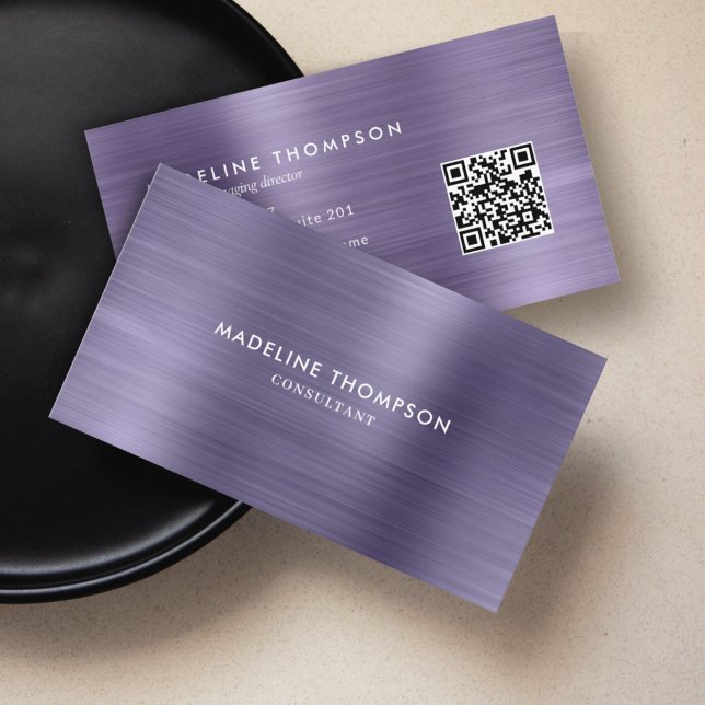 Professional Brushed Metal Midnight Purple QR Code Business Card (Creator Uploaded)