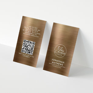 Professional Brushed Metallic Gold Logo QR Code Business Card
