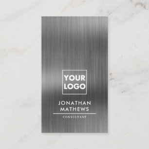 Professional Brushed Metallic Gray Logo QR Code Business Card