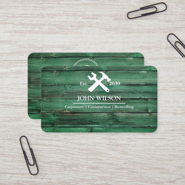 Professional Builder Carpenter Tools Woodworking Business Card (Front/Back In Situ)