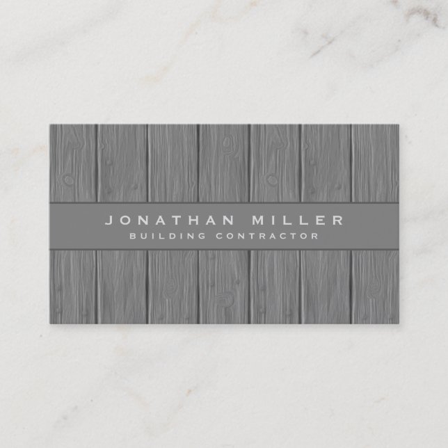 Professional Building Contractor Grey Wooden Plank Business Card (Front)