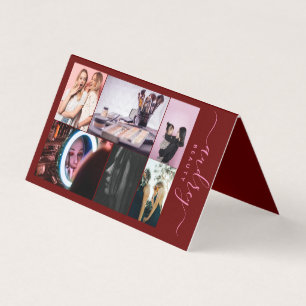 Professional Burgundy and Gold Signature 6 Photos Business Card