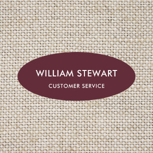 Professional Burgundy Minimal Oval Employee Staff Name Tag
