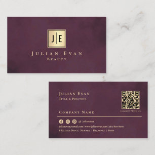 Professional Burgundy Wine & Gold Luxury Monogram Business Card