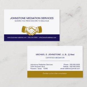 Professional Business Blue Gold Handshake Business Card