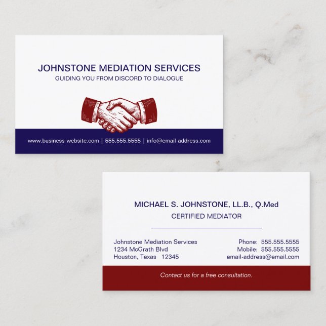 Professional Business Blue Red Handshake Card (Front/Back)