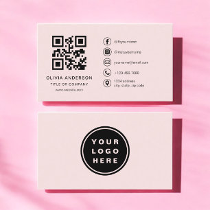 Professional Business Blush Pink QR Code Card