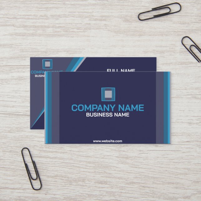 Professional Business Card; Deep Blue Modern Card (Front/Back In Situ)