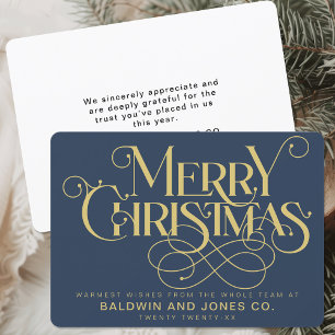 Professional Business Company Logo Gold Navy Blue Holiday Card