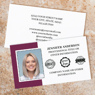 Professional Business Employee Custom Photo Plum Card