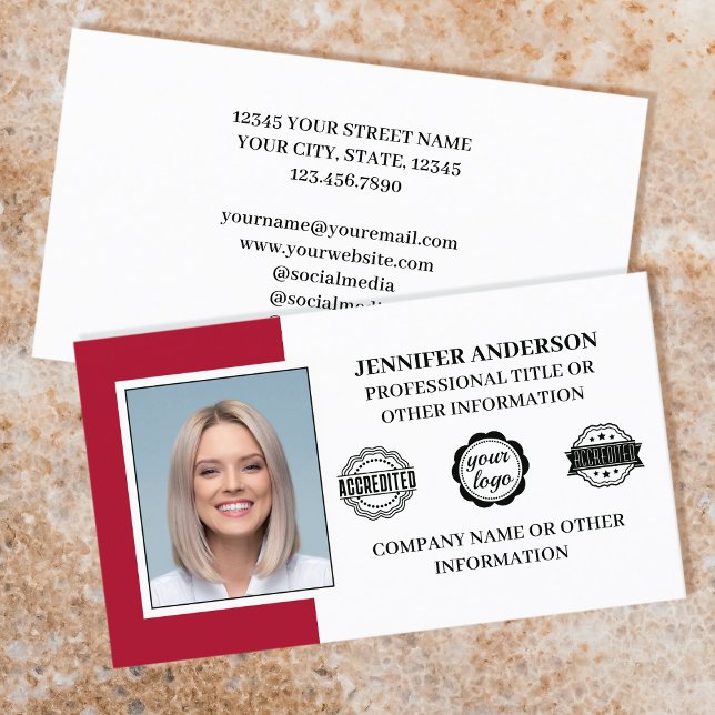 Professional Business Employee Custom Photo Red Business Card (Creator Uploaded)