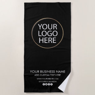 Professional Business Logo and Text Company Black Beach Towel
