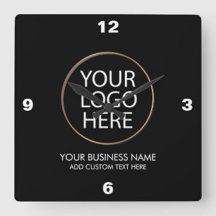 Professional Business Logo and Text Company Black  Square Wall Clock
