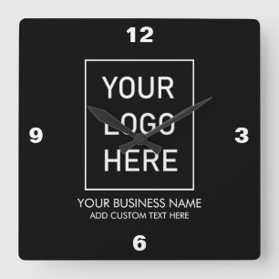 Professional Business Logo and Text Company Black Square Wall Clock