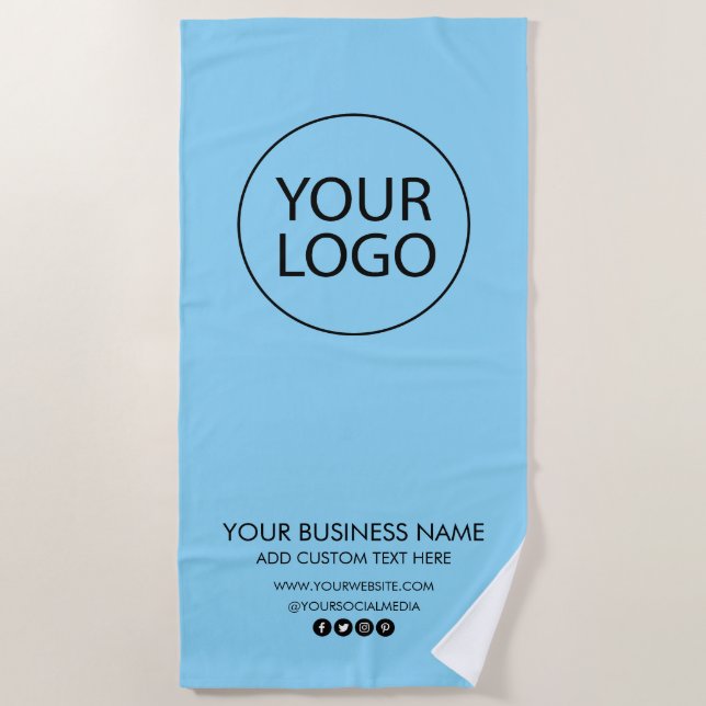 Professional Business Logo and Text Company Blue Beach Towel (Front)