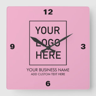 Professional Business Logo and Text Company Pink Square Wall Clock