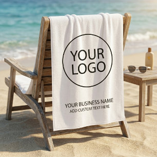 Professional Business Logo and Text Company white  Beach Towel