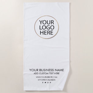 Professional Business Logo and Text Company White Beach Towel