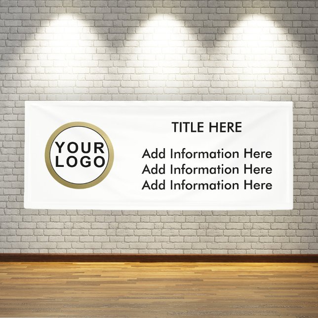 Professional Business Logo Modern Black White Banner (Stylishly Personalize with Your Custom Logo & Optional Text.)