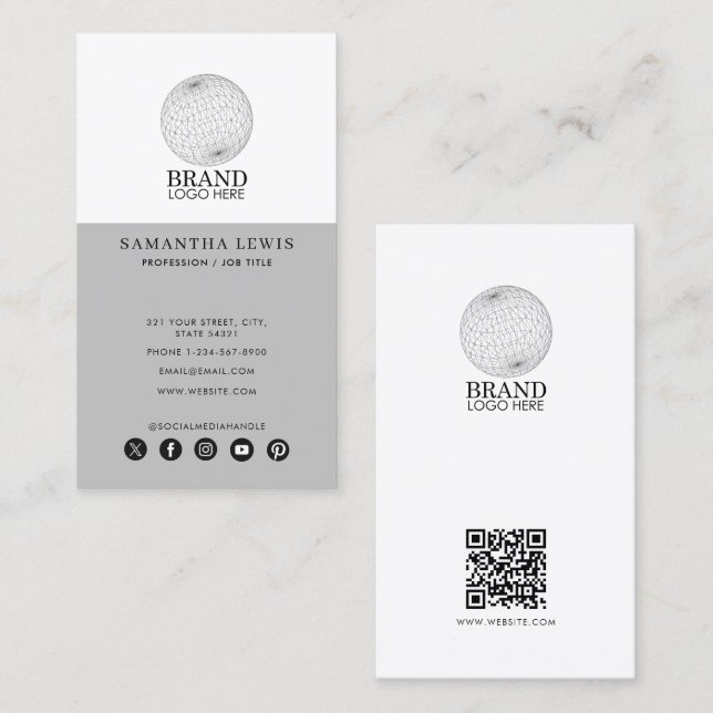 Professional Business Logo Social Media QR Code Business Card (Front/Back)