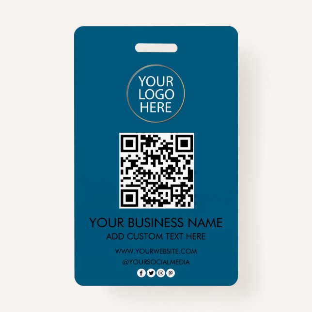 Professional Business Logo & Text Company QR Code  ID Badge (Front)