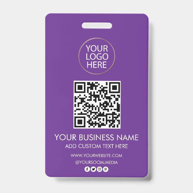 Professional Business Logo & Text Company QR Code  ID Badge (Front)