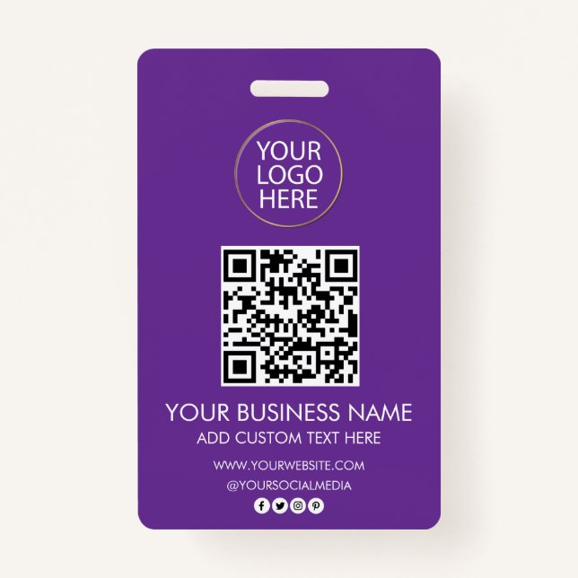 Professional Business Logo & Text Company QR Code  ID Badge (Front)