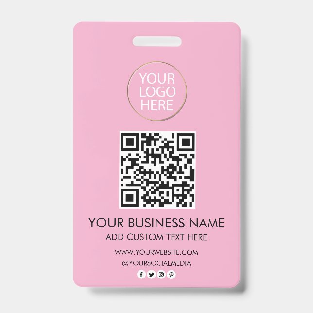 Professional Business Logo & Text Company QR Code  ID Badge (Front)