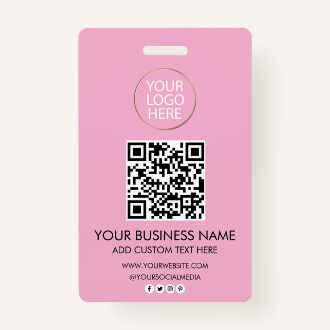 Professional Business Logo & Text Company QR Code  ID Badge (Front)