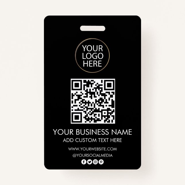 Professional Business Logo & Text Company QR Code  ID Badge (Front)