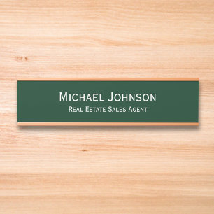 Professional Business Office Name Title Dark Green Door Sign