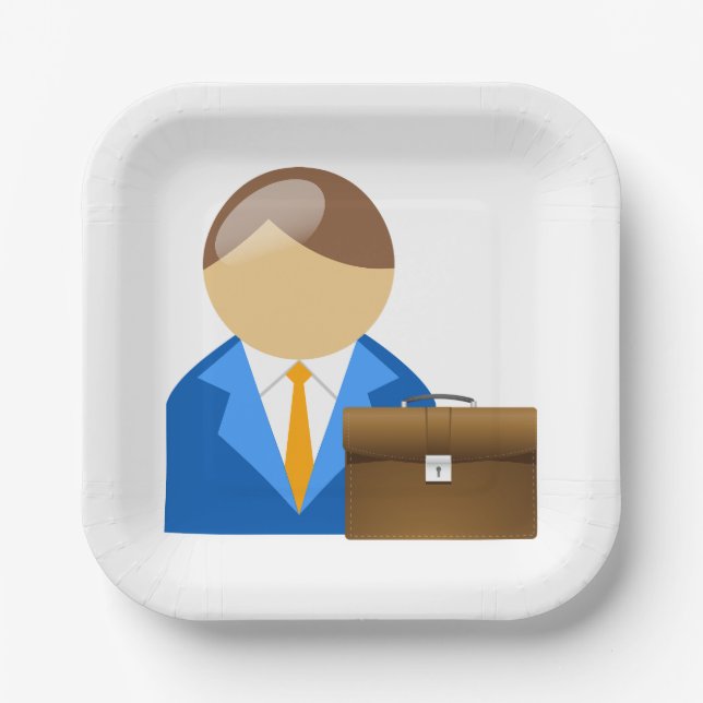 Professional Businessman Icon with Briefcase Paper Plate (Front)