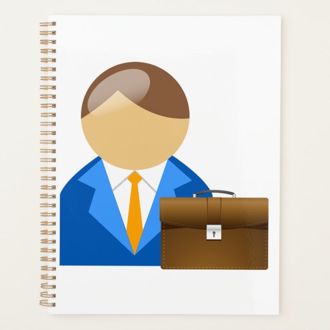 Professional Businessman Icon with Briefcase Planner (Front)