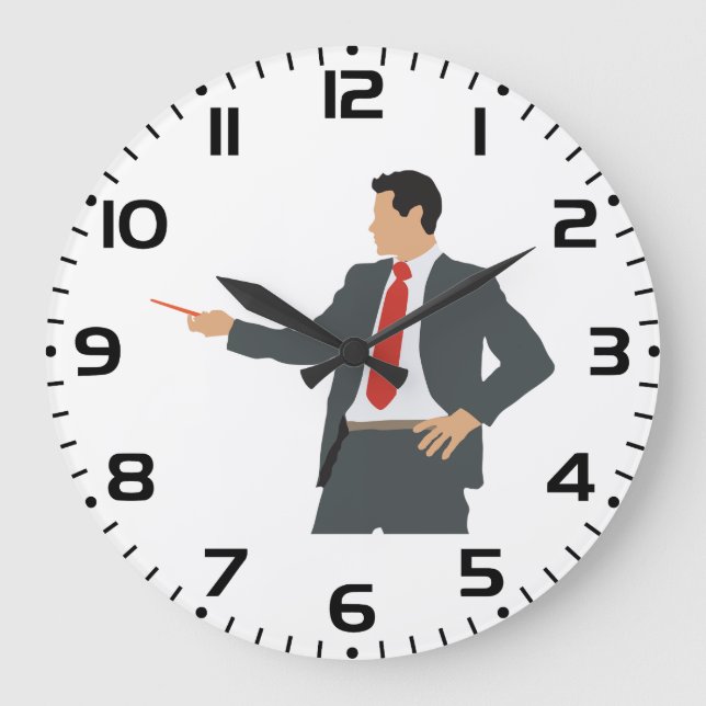 Professional Businessman in Suit with Pointer Large Clock (Front)