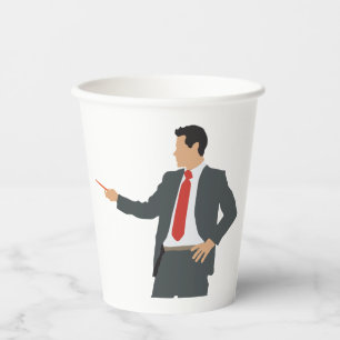 Professional Businessman in Suit with Pointer Paper Cups