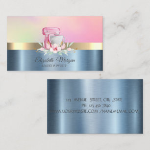 Professional Cake Mixer Flower Blue Metallic Business Card