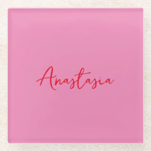 Professional calligraphy name custom pink glass coaster