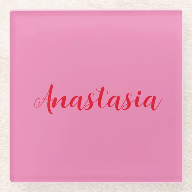 Professional calligraphy name custom pink glass coaster (Front)