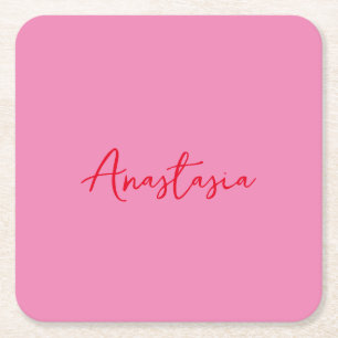 Professional calligraphy name custom pink square paper coaster