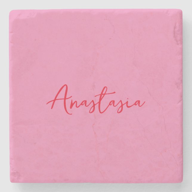 Professional calligraphy name custom pink stone coaster (Front)