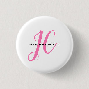 Professional Calligraphy Script Monogram Girly 3 Cm Round Badge