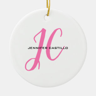 Professional Calligraphy Script Monogram Girly Ceramic Tree Decoration