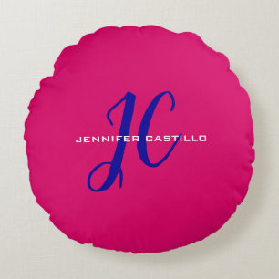 Professional Calligraphy Script Monogram Girly Round Cushion