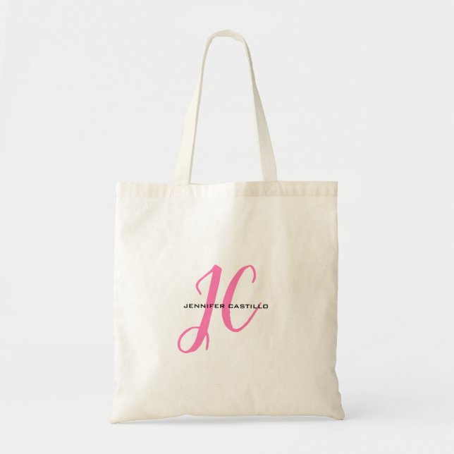 Professional Calligraphy Script Monogram Girly Tote Bag (Front)