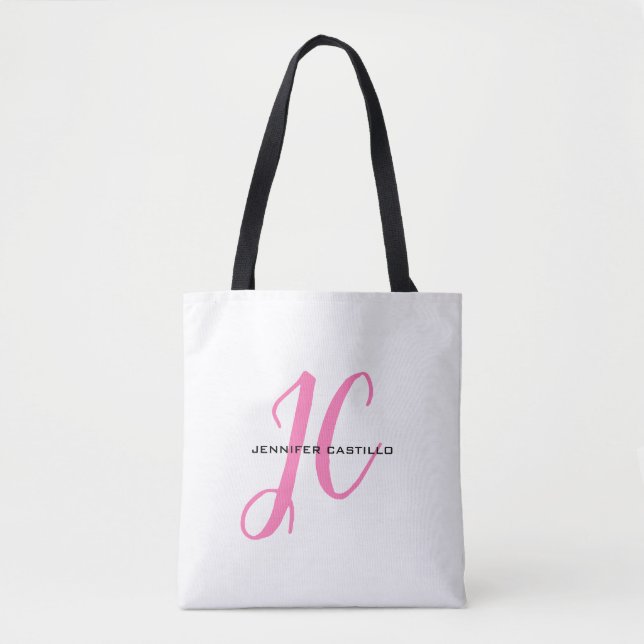 Professional Calligraphy Script Monogram Girly Tote Bag (Front)
