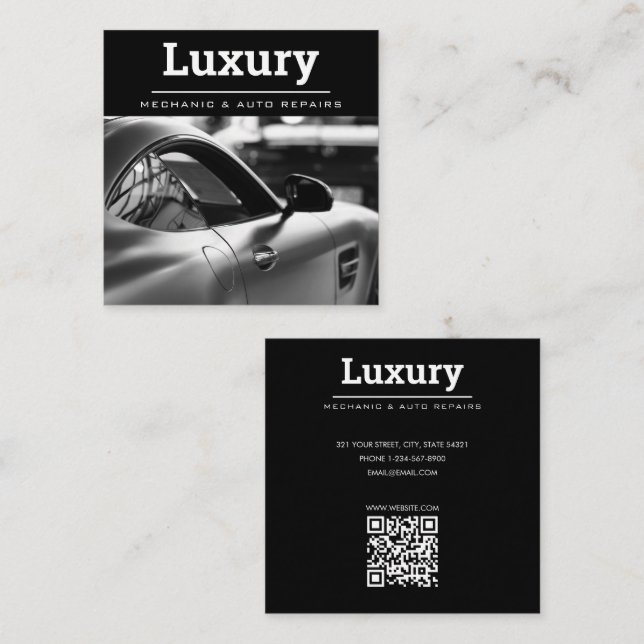 Professional Car Photo Repairs Mechanics QR Code Square Business Card (Front/Back)