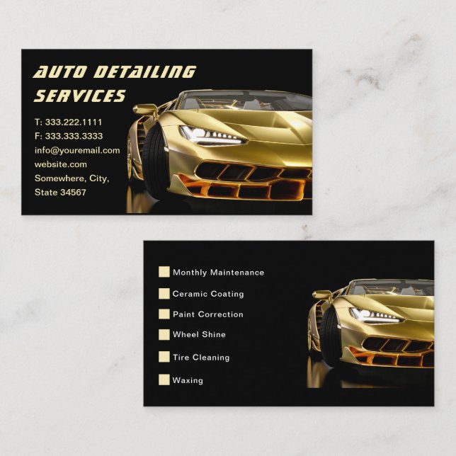 Professional Car Washing and Auto Detailing  Business Card (Front/Back)