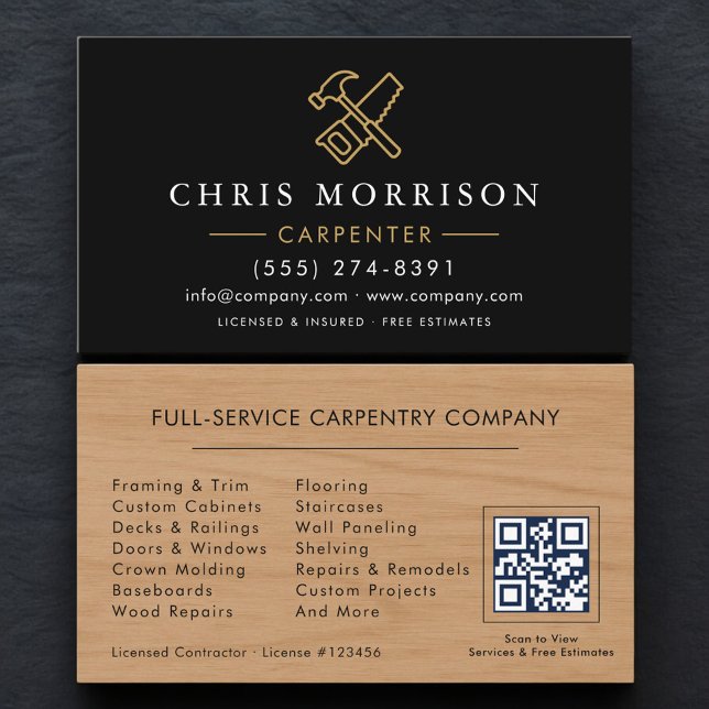 Professional Carpenter Carpentry QR Code Business Card (Creator Uploaded)