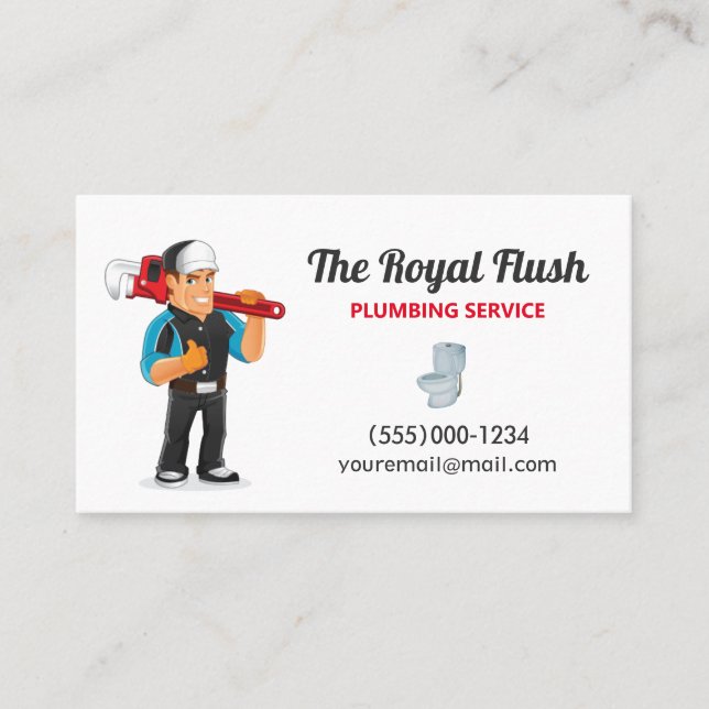 Professional Cartoon Contractor Plumbing Service Business Card (Front)