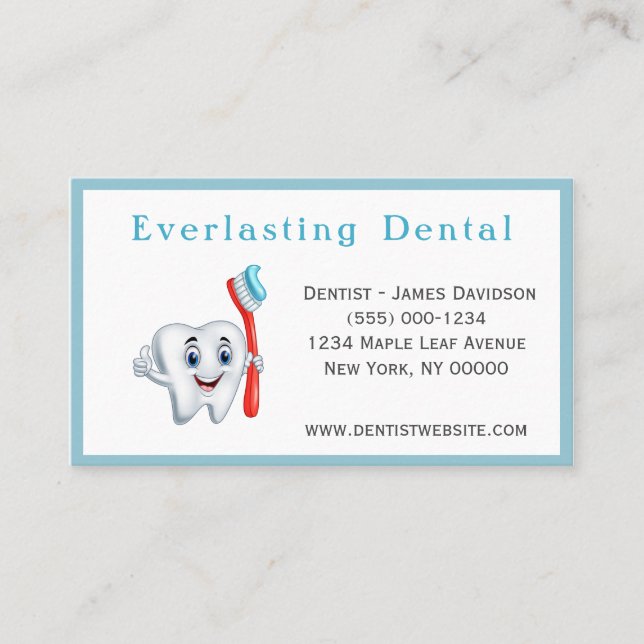 Professional Cartoon Tooth Dentist Business Card (Front)